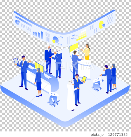 未来型ビジネス展示会のアイソメトリックイラスト 129771583