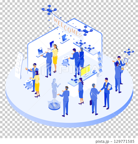 Futuristic technology exhibition isometric illustration Futuristic technology exhibition isometric illustration 129771585