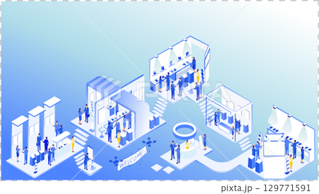 Futuristic business exhibition hall isometric illustration Futuristic business exhibition hall isometric illustration 129771591