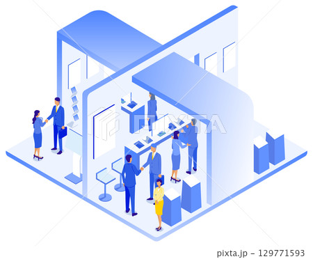 未来型展示会ブース アイソメトリックイラスト 129771593