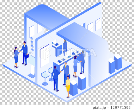 Futuristic exhibition booth isometric illustration 129771593