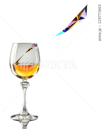Sherry wine glass, traditional design, floating in space, light prisms, high-end product shot 129771603