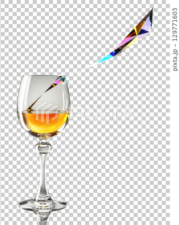 Sherry wine glass, traditional design, floating in space, light prisms, high-end product shot 129771603