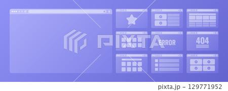 Web browser window, transparent pages layout with toolbar and search field. Modern website, internet page. Browser mockup for computer, tablet and smartphone. Adaptive UI. Vector illustration 129771952