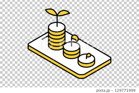 スマホと積立投資で資産が増えるイメージのフィンテックアイコン 129771999