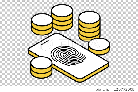 透過智慧型手機指紋認證存取資產的金融科技圖標 129772009