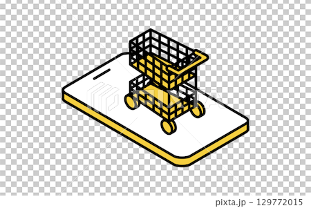 スマホとショッピングカートのオンライン決済のフィンテックアイコン 129772015