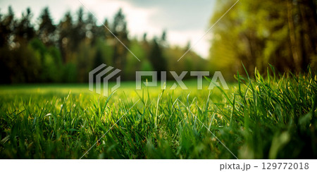 草原と森の背景　AI画像 129772018