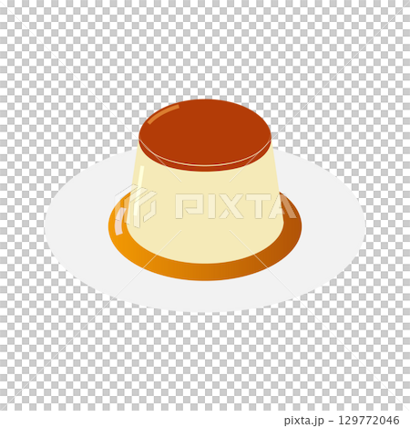 お皿に乗ったプリンのイラスト素材 129772046