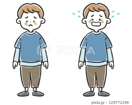 泣いている男の子のイラストセット　全身　ベクター 129772299
