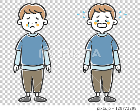 泣いている男の子のイラストセット　全身　ベクター 129772299
