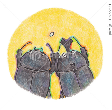 カブトムシのつがいと卵のイラスト 129772351