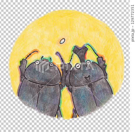 一對犀牛甲蟲和卵的插圖 129772351