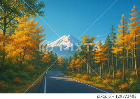 秋の富士山と紅葉の山道 / Mt. Fuji and Autumn Road Scenery 秋の富士山と紅葉の山道 / Mt. Fuji and Autumn Road Scenery 129772408