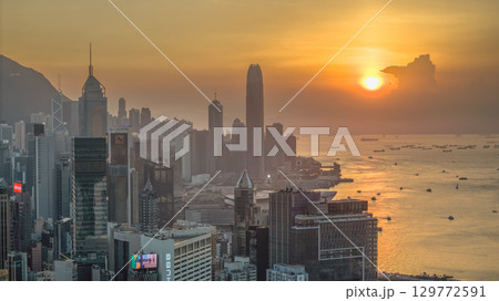 Aug 8 2025 Central Hong Kong skyline glowing at twilight Aug 8 2025 Central Hong Kong skyline glowing at twilight 129772591
