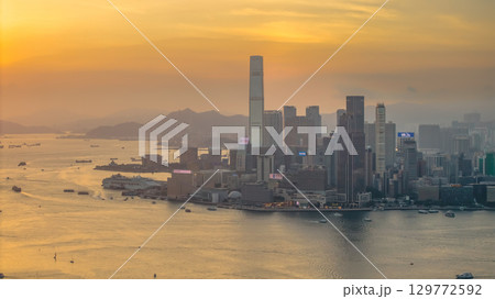 Aug 8 2025 Tsim Sha Tsui waterfront vibrant cityscape view 129772592