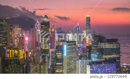 Aug 8 2025 Central Hong Kong skyline glowing at twilight Aug 8 2025 Central Hong Kong skyline glowing at twilight 129772649