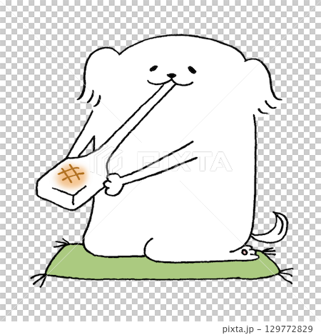 dog eating mochi 129772829