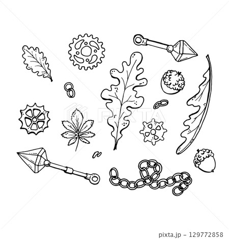 Vector set Clock and Flora Hand drawn  129772858