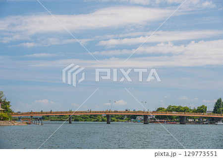 夏の瀬田川風景 瀬田の唐橋付近 滋賀県大津市 夏の瀬田川風景 瀬田の唐橋付近 滋賀県大津市 129773551