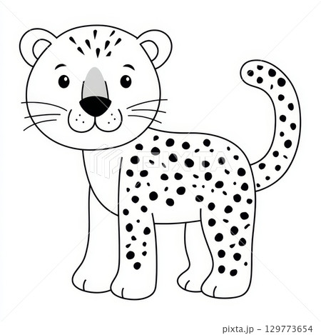 Cute black and white cartoon leopard illustration for kids. 129773654