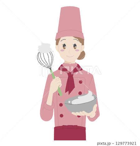 手描き風の女性パティシエ 129773921