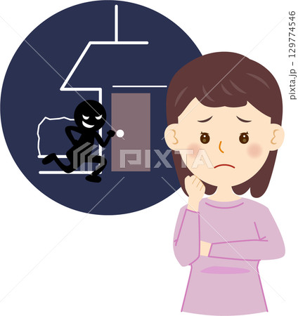 空き巣の心配をする女性 129774546