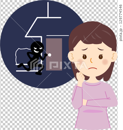 空き巣の心配をする女性 129774546