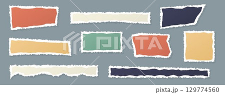 Torn Paper Texture Set Ripped Sheets, Notebook Pages, and Scrapbook Elements for Collage, Banner, or Diary Design. Vector background 129774560