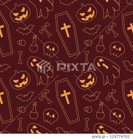 Happy Halloween Night Festival Seamless Pattern Design with Spooky Elements in Illustration Template 129774702