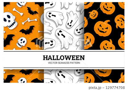 Happy Halloween Night Festival Seamless Pattern Design with Spooky Elements in Illustration Template 129774708