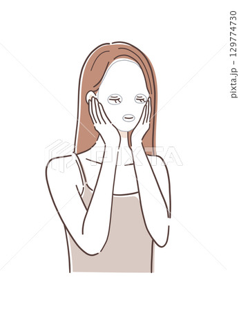 フェイスパックをつけている女性のイラスト素材 129774730