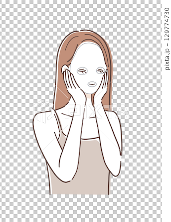 フェイスパックをつけている女性のイラスト素材 129774730