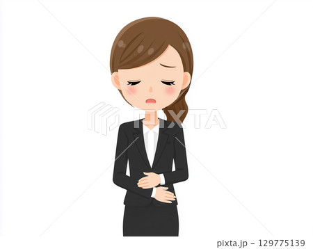 腹痛に悩む女性のイラスト 129775139