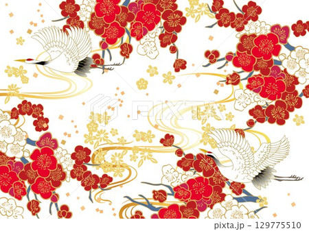 美しい和風柄　イラスト背景 129775510