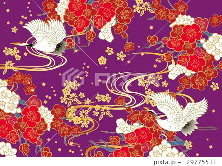 美しい和風柄 イラスト背景 美しい和風柄 イラスト背景 129775511