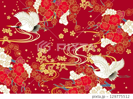 美しい和風柄　イラスト背景 129775512