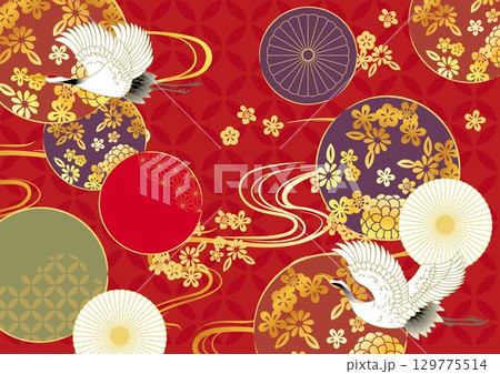 美しい和風柄　イラスト背景 129775514