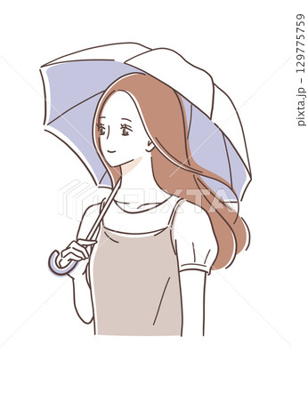 日傘をさす女性のイラスト素材 129775759
