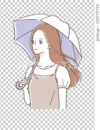 日傘をさす女性のイラスト素材 129775759