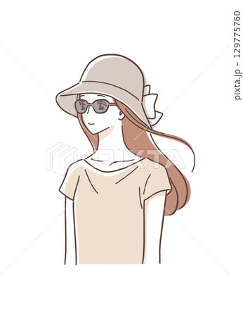 帽子をかぶってサングラスをかけた女性のイラスト素材 129775760