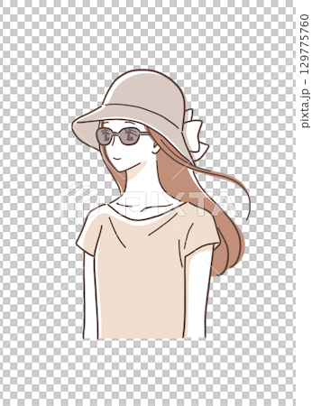 帽子をかぶってサングラスをかけた女性のイラスト素材 129775760