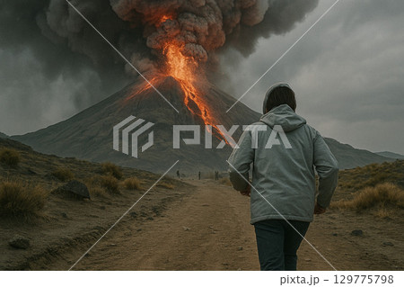 噴火する阿蘇山 129775798