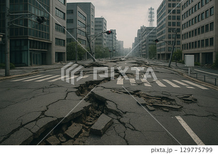 地震でひび割れた町 129775799