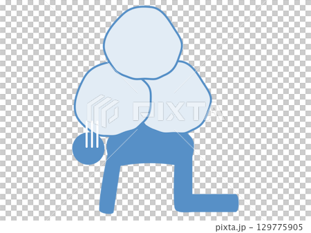 A light blue icon of a person in despair, carrying a pile of rocks 129775905