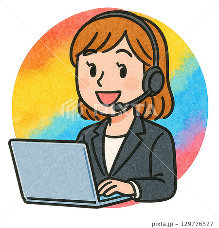 女性オペレーター（背景カラフル） 129776527
