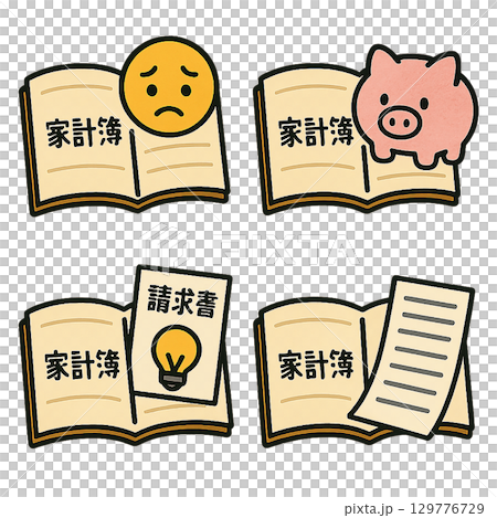 Household account book and multiple icon sets 129776729