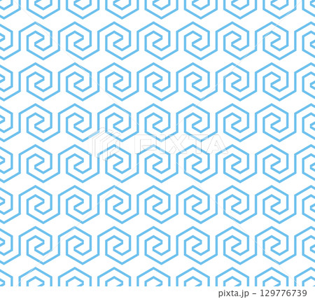 The geometric pattern with wavy lines. Seamless vector background. White and blue texture. Simple lattice graphic design 129776739
