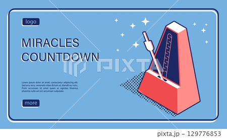 Isometric landing page, metronome device marks short intervals of time with regular sound beats. Announcement of annual interview promotion banner. Isometric vector linear banner top view Isometric landing page, metronome device marks short intervals of time with regular sound beats. Announcement of annual interview promotion banner. Isometric vector linear banner top view 129776853