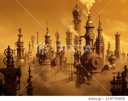 Clockwork Metropolis: A Steampunk Dreamscape of Gears and Steam 129776909